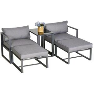 Outsunny 5 Piece Garden Conversation Set Patio Furniture Set Outdoor Sun Lounger 2 Sofas 2 Footstools End Table with Cushions