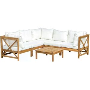 Outsunny 6pcs Patio Furniture Set Garden Sofa Set 1 Coffee Table Suitable with Cushions for Outdoor Indoor Balcony Poolside Acacia Wood Cream White