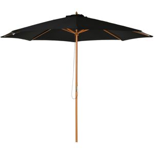 Outsunny Bamboo Style Garden Parasol, 閳扁偓3m Outdoor Patio Umbrella with 8 Ribs Sunshade Canopy, Black