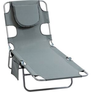 Outsunny Beach Chaise Lounge with Face Hole and Arm Slots, Portable Sun Lounger, 5-Position Reclining, Grey