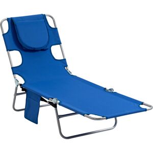 Outsunny Portable Beach Chaise Lounge with Face Cavity and Arm Slots, 5-Position Adjustable Backrest, Blue