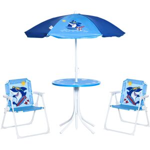 Outsunny Kids Picnic & Table Chair set, Outdoor Folding Garden Furniture w/ Shark Design, Removable, Adjustable Sun Umbrella, Ages 3-6 Years - Blue