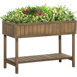 Outsunny Wooden Raised Garden Bed, Planter Box Stand for Outdoor Plants, 8 Compartments, 110L x 46W x 76H cm, Brown