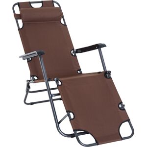 Outsunny 2 in 1 Sun Lounger Folding Reclining Chair Garden Outdoor Camping Adjustable Back with Pillow (Brown)