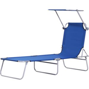 Outsunny Folding Reclining Chair, Outdoor Sun Lounger with Sunshade, Beach Garden Patio Recliner, Adjustable, Blue