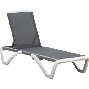 Outsunny Portable Outdoor Chaise Lounge, with Adjustable Back, Breathable Texteline, Light Grey