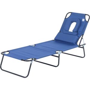 Outsunny Foldable Sun Lounger, Reclining Garden Chair with Pillow and Reading Hole, Adjustable, Blue