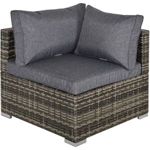 Outsunny Rattan Wicker Corner Sofa, Garden Furniture Single Chair with Cushions, Deep Grey