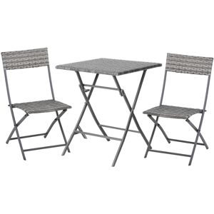 Outsunny PE Rattan Garden Furniture 2 Seater Patio Bistro Set Folding for 2 Outdoor Table and Chair Set (Grey)