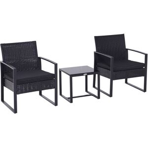 Outsunny Rattan Patio Set 2 Seater Wicker Bistro Set with Sofa, Coffee Table & Chairs, Conservatory Furniture, Black