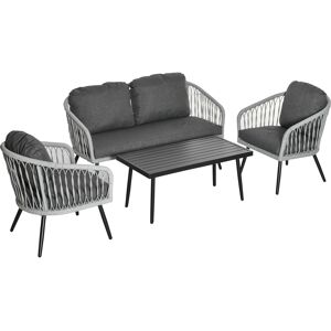 Outsunny 5-Seater Garden PE Rattan Sofa Set w/ Single Cushioned Sofas, Loveseat, Coffee Table and Adjustable Foot Pads, Grey