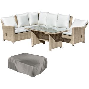 Outsunny 6-Seater Reclining PE Rattan Garden Dining Set Patio Furniture w/Sofa Chairs Glass Table Cushions Adjustable Feet Stylish Lounge Conversation