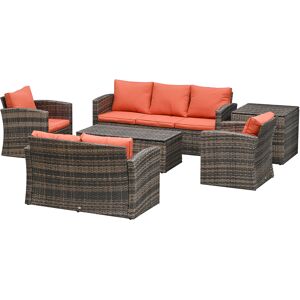 Outsunny 7-Seater Outdoor Rattan Wicker Sofa Set Sectional Patio Conversation Furniture Set w/ Storage Table & Cushion Mixed Brown