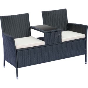 Outsunny 2 Seater Rattan Campanion Chair Wicker Loveseat Outdoor Patio Armchair with Drink Table Garden Furniture - Black