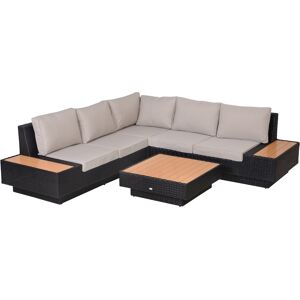 Outsunny 5-Seater Rattan Garden Furniture Outdoor Sectional Corner Sofa and Coffee Table Set  Conservatory Wicker Weave w/ Armrest and Cushions, Black