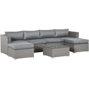 Outsunny 6-Seater PE Rattan Garden Corner Sofa Set with Tea Table & Footstool, Outdoor Wicker Conservatory Furniture, Grey