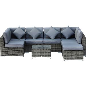 Outsunny 7-Seater Rattan Sofa Set Garden Furniture Aluminium Patio Set Wicker Seater w/Table, Grey