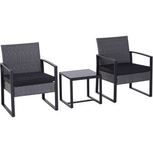 Outsunny Rattan Garden Bistro Set, 2 Seater Patio Furniture with Sofa, Coffee Table & Chairs, Grey