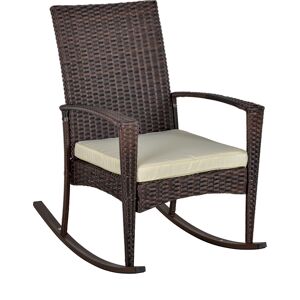 Outsunny Rattan Rocking Chair Rocker Garden Furniture Seater Patio Bistro Relaxer Outdoor Wicker Weave with Cushion - Brown