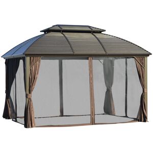 Outsunny 3.65 x 3(m) Hardtop Steel Gazebo Canopy for Patio Heavy Duty Outdoor Pavilion with Aluminum Alloy Frame, Double Roof, Brown