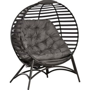 Outsunny 2 Seater Egg Chair with Soft Cushion, Steel Frame and Side Pocket, Garden Patio Basket Chair for Indoor, Outdoor, Brown