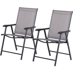 Outsunny Set of 2 Foldable Garden Chairs W/ Metal Frame Outdoor Patio Park Dining Seat Yard Furniture Grey