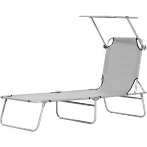 Outsunny Folding Recliner Chair with Adjustable Back and Sun Shade, Perfect for Outdoor Patio & Garden, Light Grey