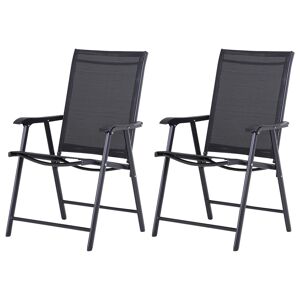 Outsunny Set of 2 Garden Chairs Outdoor Patio Foldable Metal Park Dining Seat Yard Furniture Black