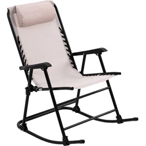 Outsunny Folding Rocking Chair Outdoor Adjustable Zero-Gravity Rocker with Headrest for Camping, Fishing, Patio, Deck, Beige