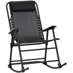 Outsunny Rocking Garden Chair, Foldable Outdoor Rocker with Adjustable Zero-Gravity Seat and Headrest, Ideal for Camping, Fishing, Patio, Black