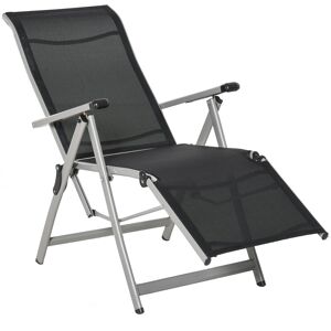 Outsunny Outdoor Sun Lounger 10-Position Adjustable Folding Reclining Chairs with Footrest for Patio Garden Black and Grey