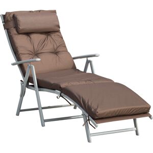 Outsunny Garden Sun Lounger, Foldable Reclining Chair with Pillow and Adjustable Back, Texteline Fabric, Brown