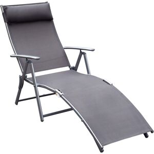 Outsunny Folding Sun Lounger, Texteline Recliner Chair, 5-Level Adjustable Patio Garden, Grey