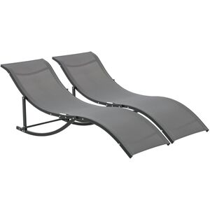 Outsunny Set of 2 S-shaped Foldable Lounge Chair Sun Lounger Reclining Outdoor Chair for Patio Beach Garden Grey