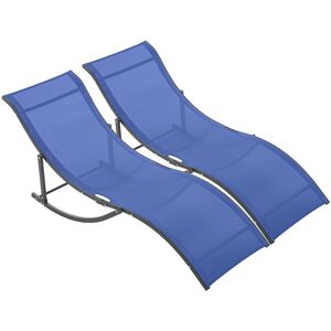 Outsunny Set of 2 S-shaped Foldable Lounge Chair Sun Lounger Reclining Outdoor Chair for Patio Beach Garden Blue