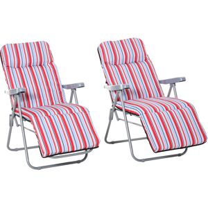 Outsunny Garden Sun Loungers, Set of 2, Outdoor Reclining Chairs with Cushions, Foldable and Adjustable, Red and White