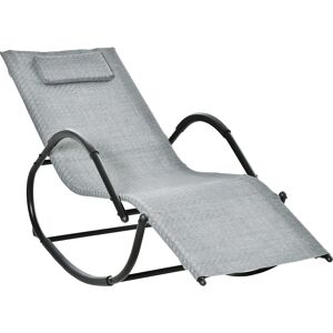 Outsunny Rocking Chair Zero Gravity Rocking Lounge Chair Rattan Effect Patio Rocker w/ Removable Pillow Recliner Seat Breathable Texteline - Grey