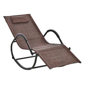 Outsunny Rocking Chair Zero Gravity Rocking Lounge Chair Rattan Effect Patio Rocker w/ Removable Pillow Recliner Seat Breathable Texteline - Brown