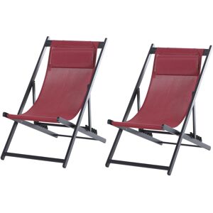 Outsunny Garden Deck Chairs, Set of 2, Folding, Portable for Beach/Patio, Durable, Red