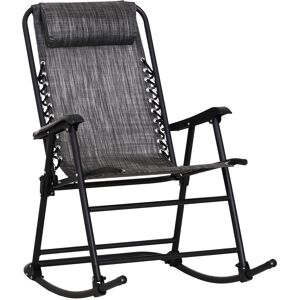 Outsunny Rocking Chair, Folding Outdoor Adjustable Zero-Gravity Rocker with Headrest for Camping, Fishing, Patio, Grey