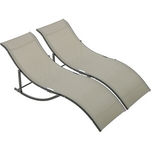 Outsunny Set of 2 S-shaped Foldable Lounge Chair Sun Lounger Reclining Outdoor Chair for Patio Beach Garden Beige