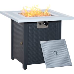 Outsunny Square Propane Gas Fire Pit Table, 40000 BTU Rattan Smokeless Firepit Patio Heater with Lava Rocks and Lid, 71cm x 71cm x 62cm, Black