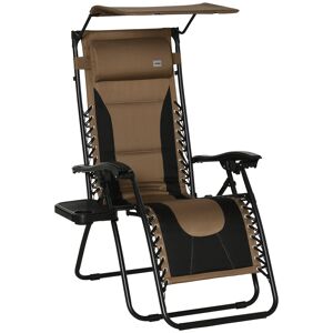 Outsunny Zero Gravity Recliner Chair, Foldable Patio Lounger with Sunshade, Drink Holder & Cushion for Outdoor, Camping, Brown