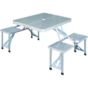 Outsunny Folding Camping Table and Chairs Set, Portable Picnic Table with Stools, Aluminium Outdoor Garden BBQ Party Field Kitchen