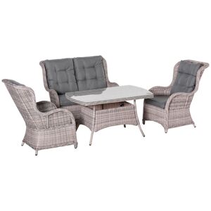 Outsunny Garden PE Rattan Dining Sofa Set, Outdoor 4 Seater Wicker Furniture, High Back Chairs with Cushions for Lawn, Backyard, Mixed Grey