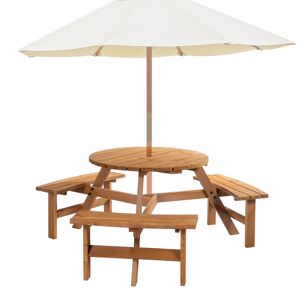 Outsunny Fir Wood Garden Pub Table & Bench Set, 6-Seater Heavy Duty Outdoor Dining Furniture with Parasol Hole, Patio