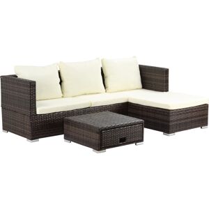 Outsunny 4-Seater Rattan Garden Furniture Storage Sofa Set Wicker Coffee Table Conservatory Sun Lounger Outdoor Weave w/ Cushion, Brown