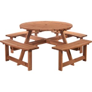 Outsunny 8 Seater Round Wooden Pub Bench Picnic Table Furniture Set for Outdoor Garden or Patio