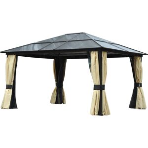 Outsunny 4 x 3.6(m) Hardtop Gazebo Canopy with Polycarbonate Roof and Aluminium Frame, Garden Pavilion with Mosquito Netting and Curtains