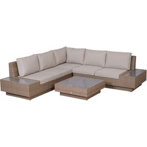 Outsunny 5-Seater Rattan Garden Furniture Outdoor Sectional Corner Sofa and Coffee Table Set  Conservatory Wicker Weave w/ Armrest Cushions, Beige